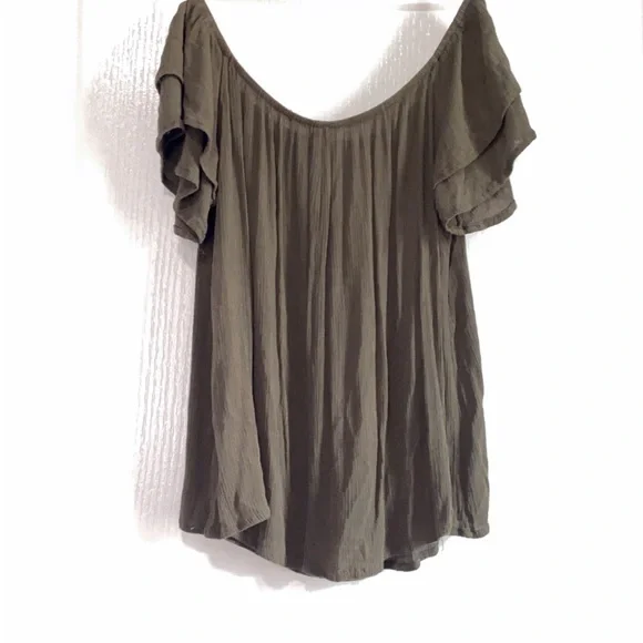 Women's Olive Off-Shoulder Top - Picture 2 of 2
